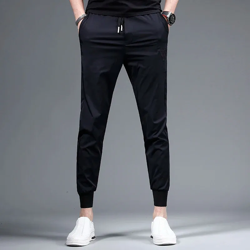Men's Lightweight Black Sport Joggers: Fashionable Casual Slim Fit, Elastic Waist Drawstring Trousers