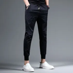 Men's Lightweight Black Sport Joggers: Fashionable Casual Slim Fit, Elastic Waist Drawstring Trousers