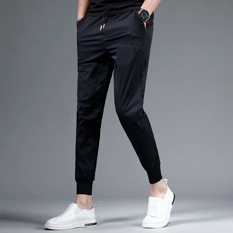 Men's Lightweight Black Sport Joggers: Fashionable Casual Slim Fit, Elastic Waist Drawstring Trousers