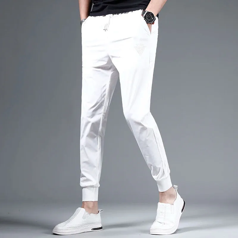 Men's Lightweight Black Sport Joggers: Fashionable Casual Slim Fit, Elastic Waist Drawstring Trousers