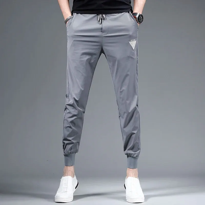 Men's Lightweight Black Sport Joggers: Fashionable Casual Slim Fit, Elastic Waist Drawstring Trousers