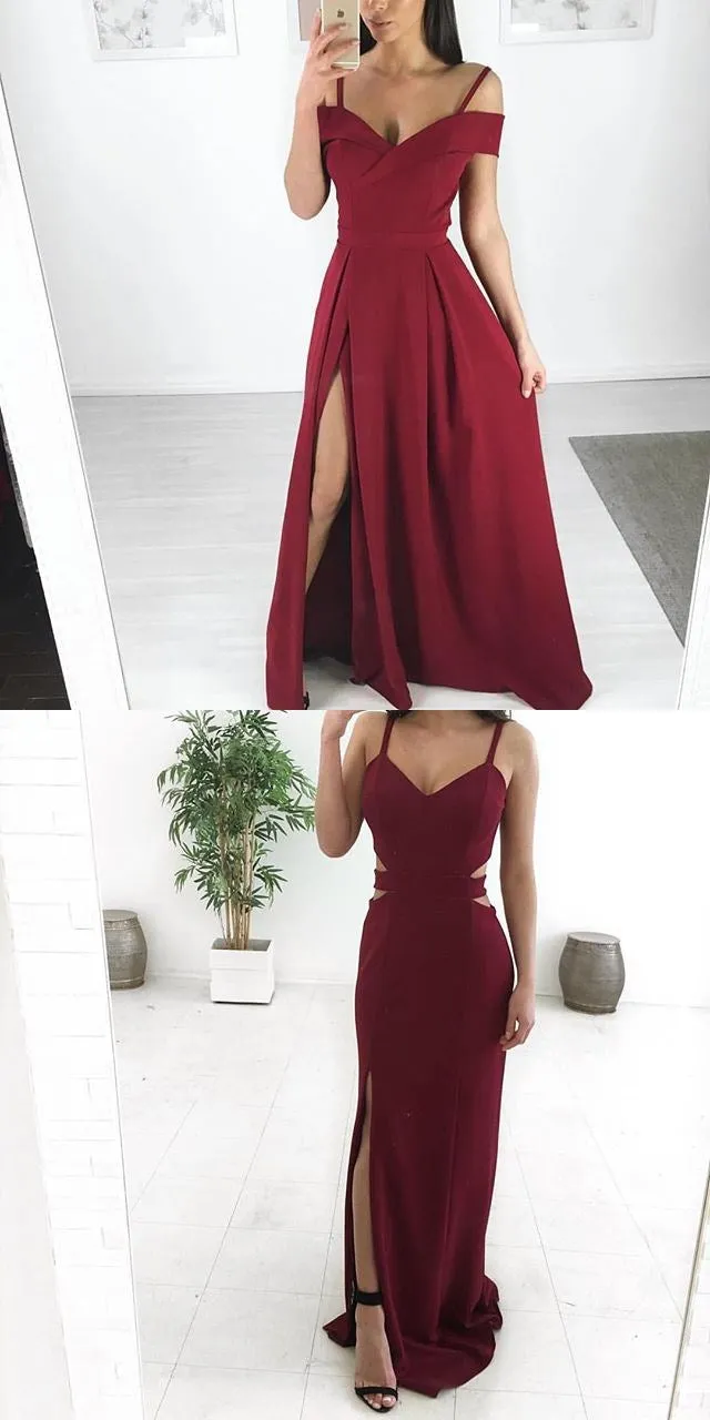 Mismatched  Burgundy Modest Cheap Unique Bridesmaid Dresses, Popular Party Prom Dresses , PD0896