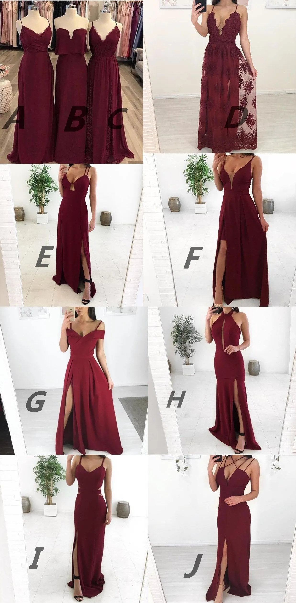 Mismatched  Burgundy Modest Cheap Unique Bridesmaid Dresses, Popular Party Prom Dresses , PD0896