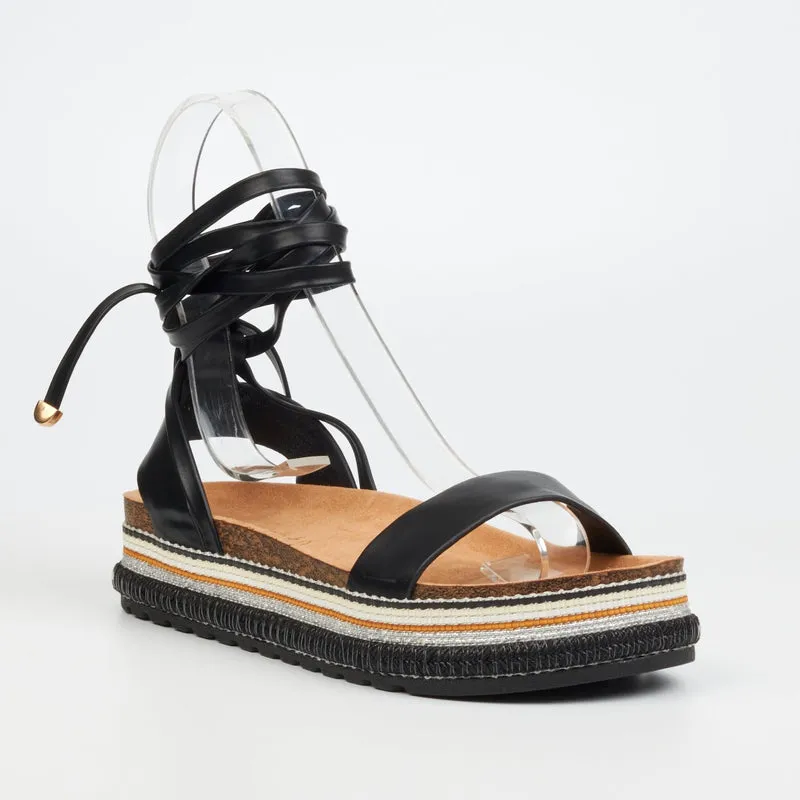 Miss Black Thick sole With ankle strap -Black