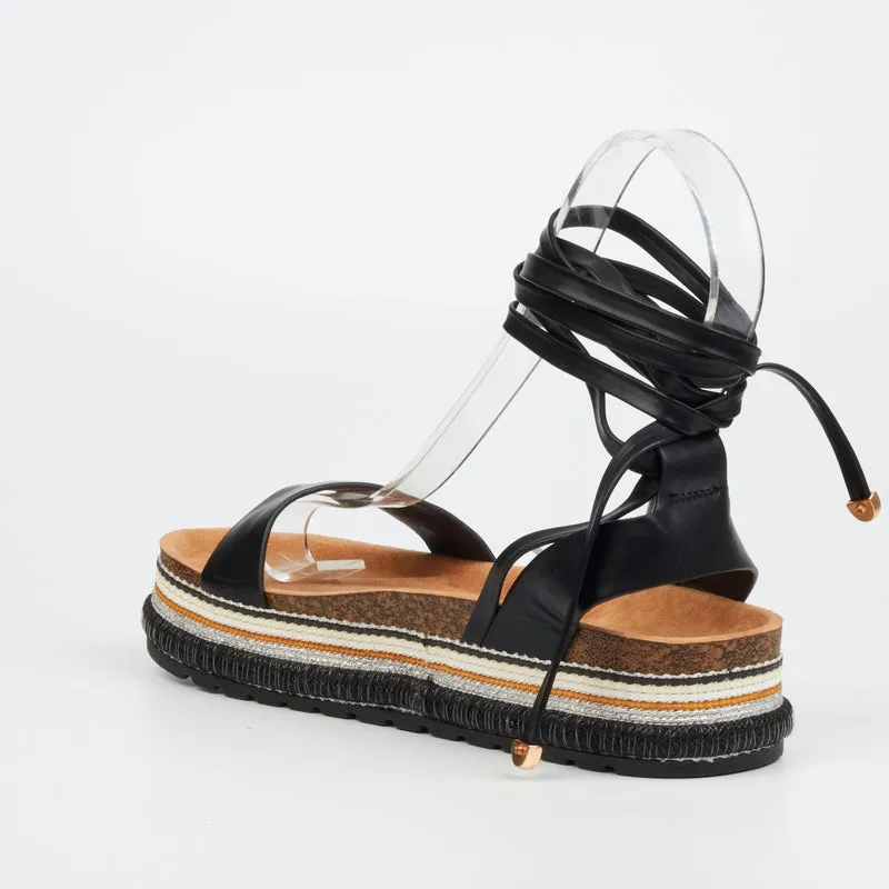 Miss Black Thick sole With ankle strap -Black