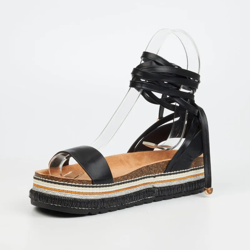 Miss Black Thick sole With ankle strap -Black