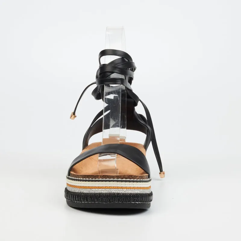 Miss Black Thick sole With ankle strap -Black