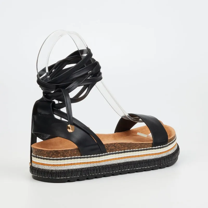 Miss Black Thick sole With ankle strap -Black