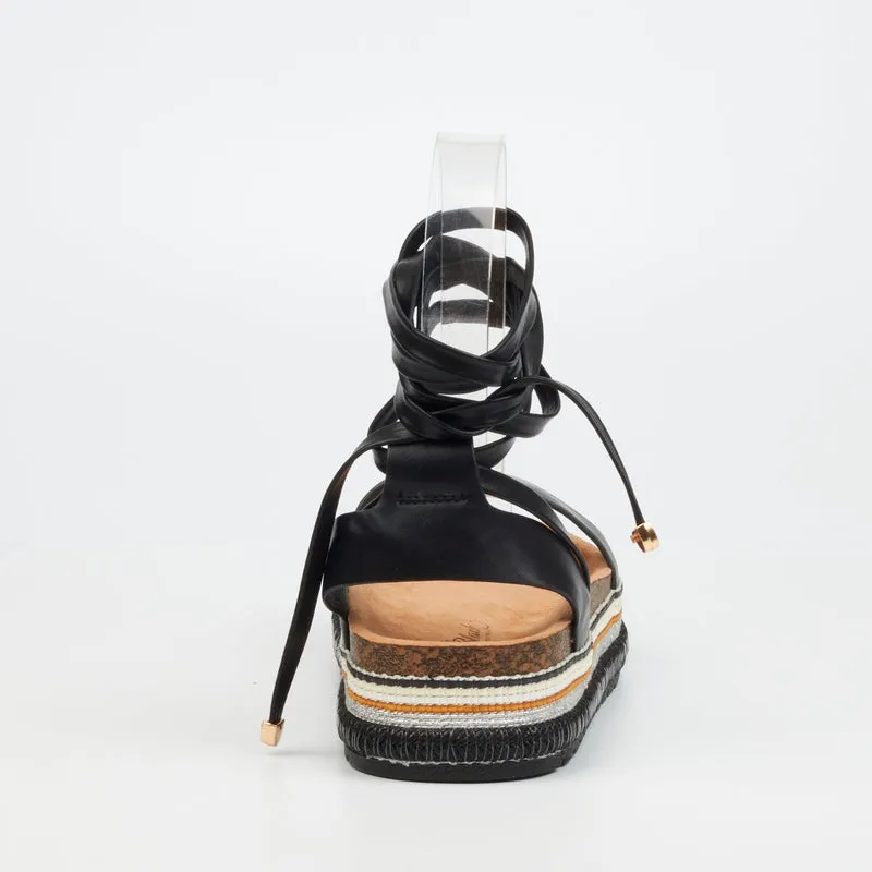 Miss Black Thick sole With ankle strap -Black