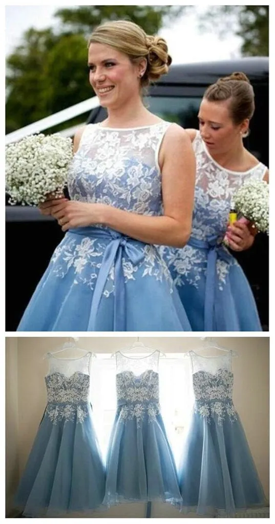 Most Popular Organza Bateau Off Shoulder Lace Short Bridesmaid Dresses, MB179