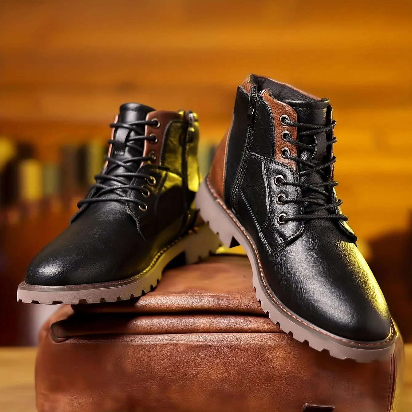 NobleStride™ | Men's Leather Zipper Dress Boots | Durable Genuine Leather, Stylish Design & Secure Fit