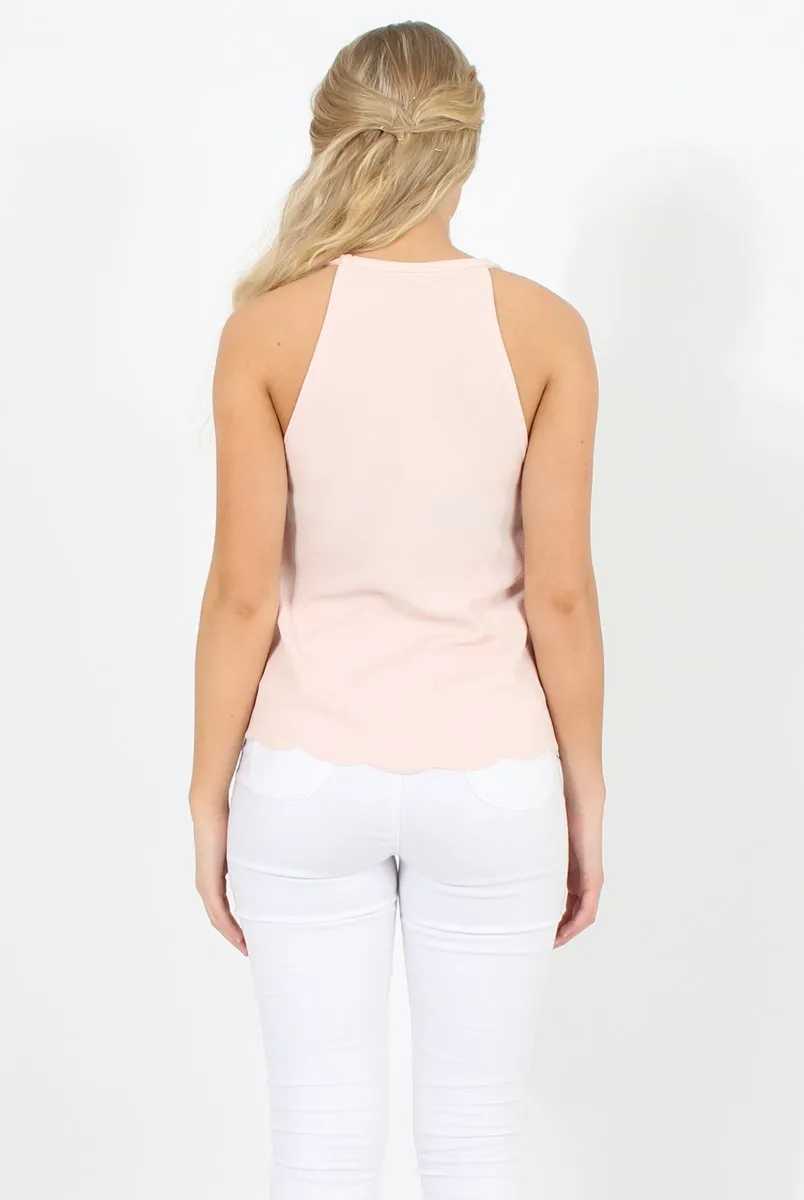 Nude Scallop Hem High Neck Vest - Kelsey