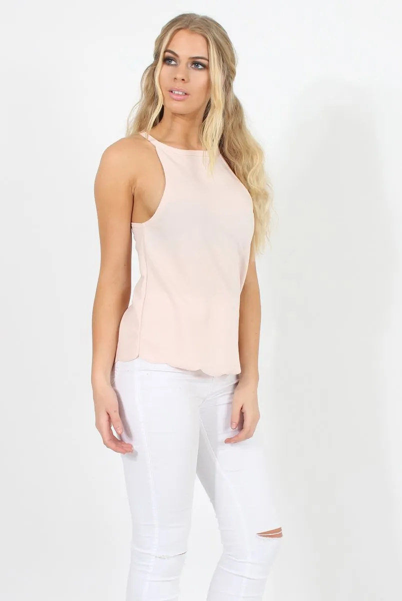 Nude Scallop Hem High Neck Vest - Kelsey