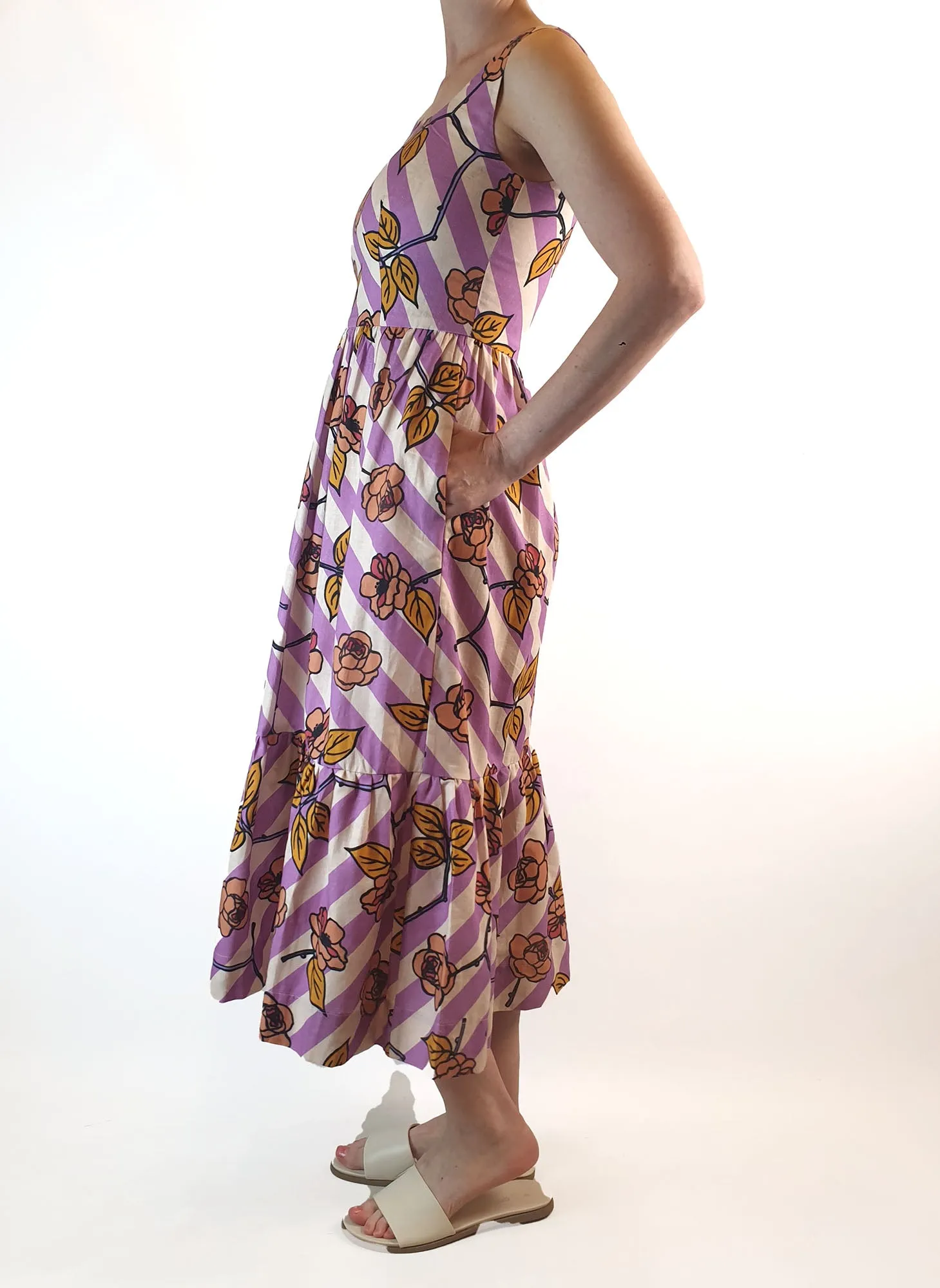 Obus preloved purple and cream print sleeveless maxi dress size 6