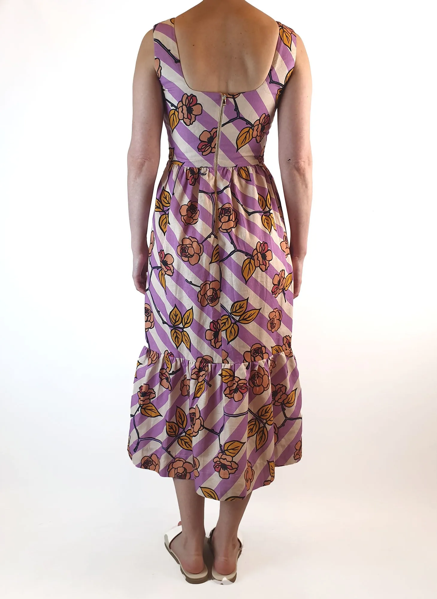 Obus preloved purple and cream print sleeveless maxi dress size 6