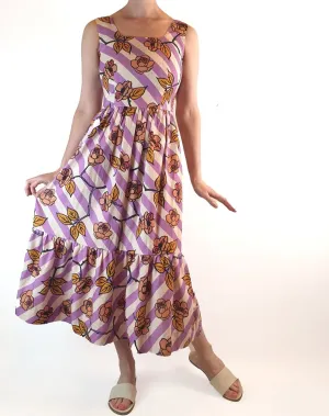 Obus preloved purple and cream print sleeveless maxi dress size 6