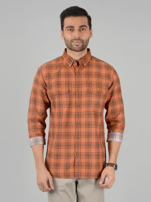 Orange Checked Slim Fit Casual Shirt | JadeBlue