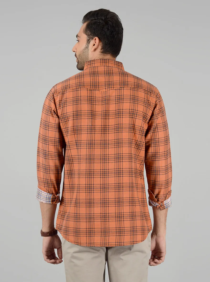 Orange Checked Slim Fit Casual Shirt | JadeBlue