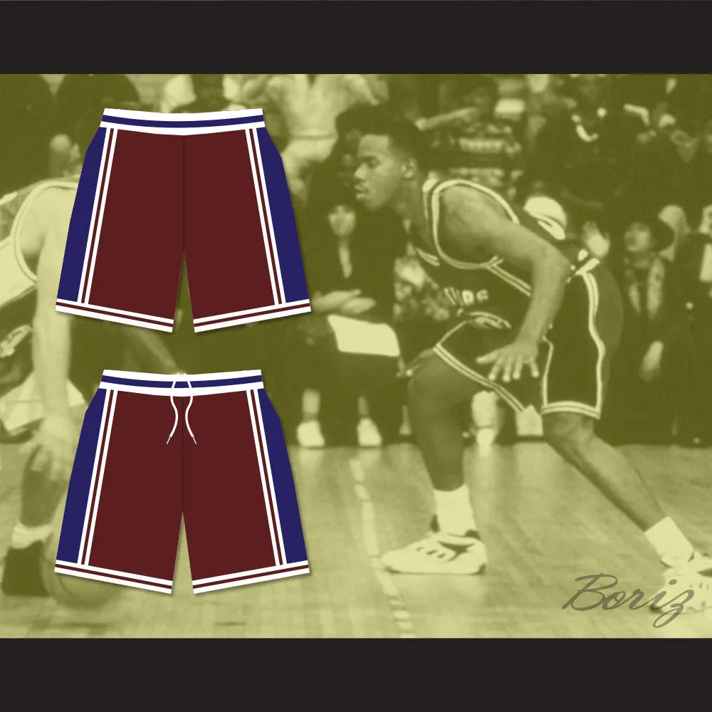 Panthers High School Maroon with Blue Side Stripe Basketball Shorts Above The Rim