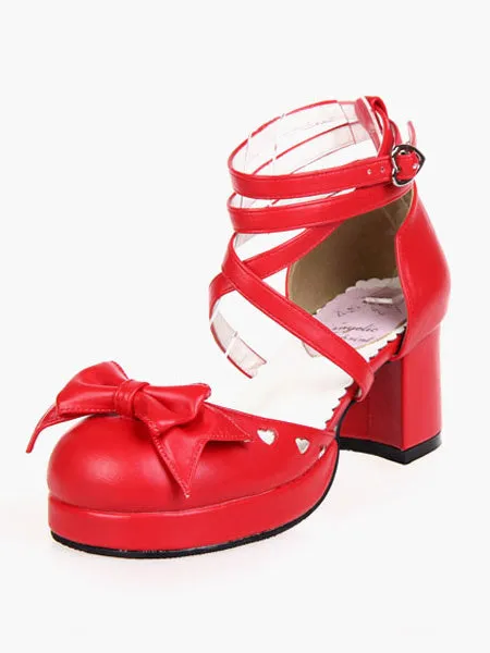 Popular Red High Heels PU Womens Lolita Shoes
