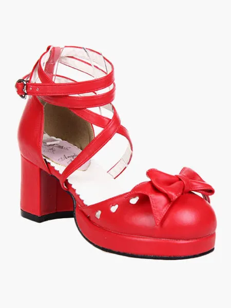 Popular Red High Heels PU Womens Lolita Shoes