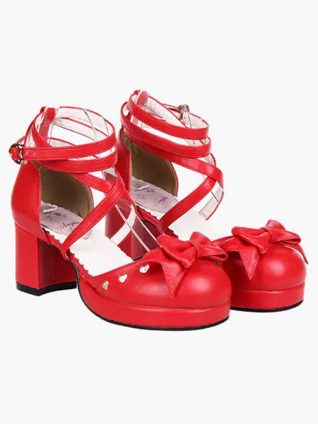 Popular Red High Heels PU Womens Lolita Shoes