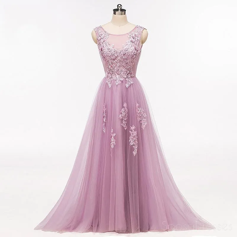 Purple Scoop Neckline Tulle Skirt Long Evening Prom Dresses, Popular Cheap Long 2018 Party Prom Dresses, 17225