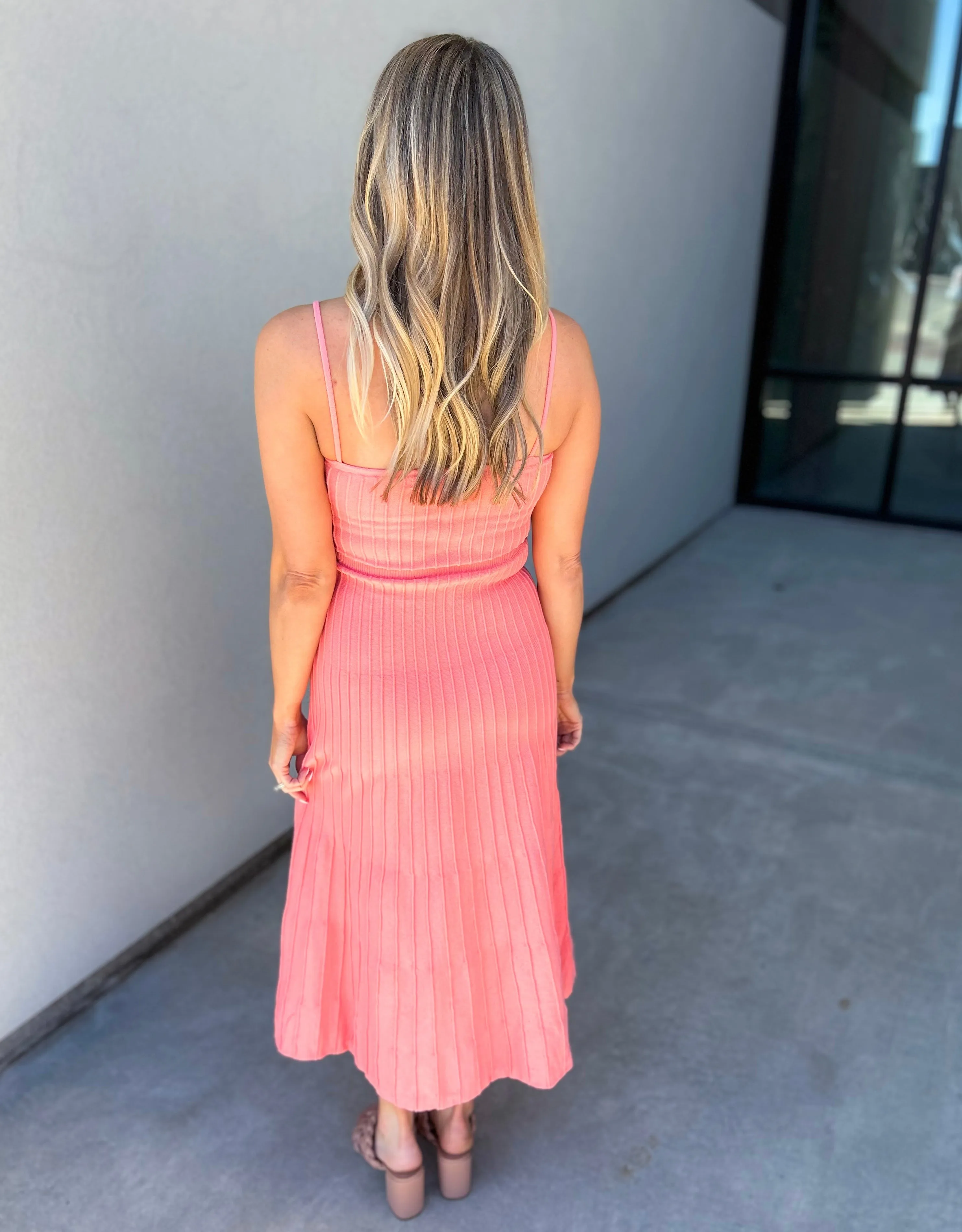 Robbie Ribbed Midi Dress (Coral)