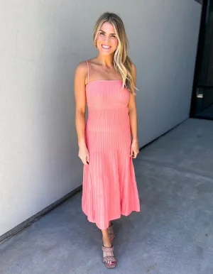 Robbie Ribbed Midi Dress (Coral)