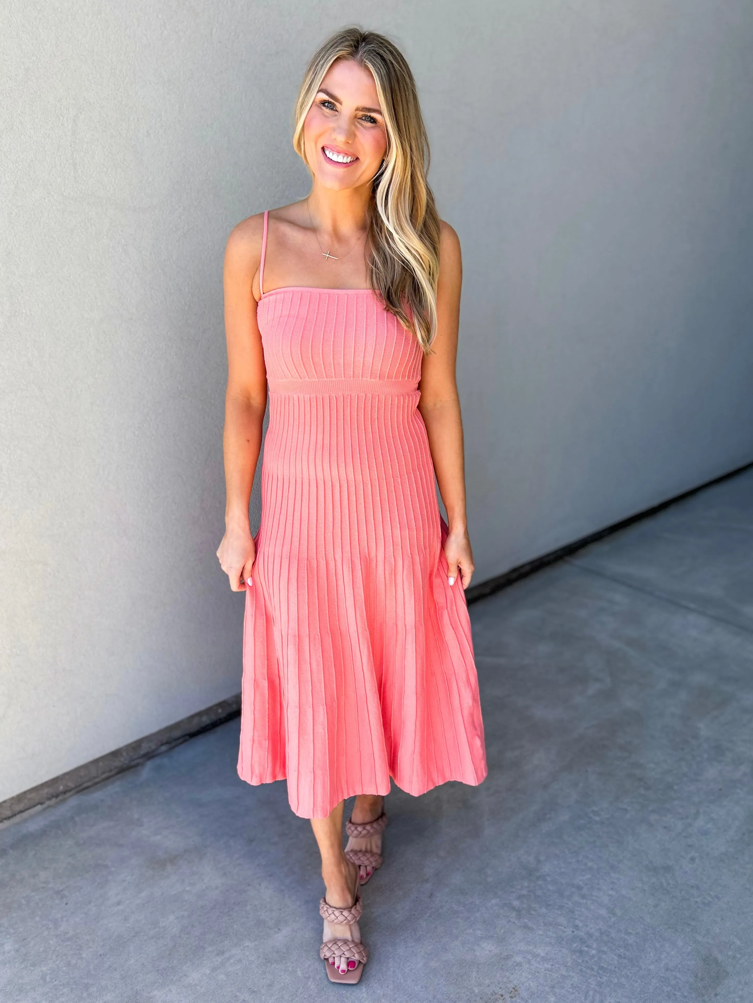Robbie Ribbed Midi Dress (Coral)