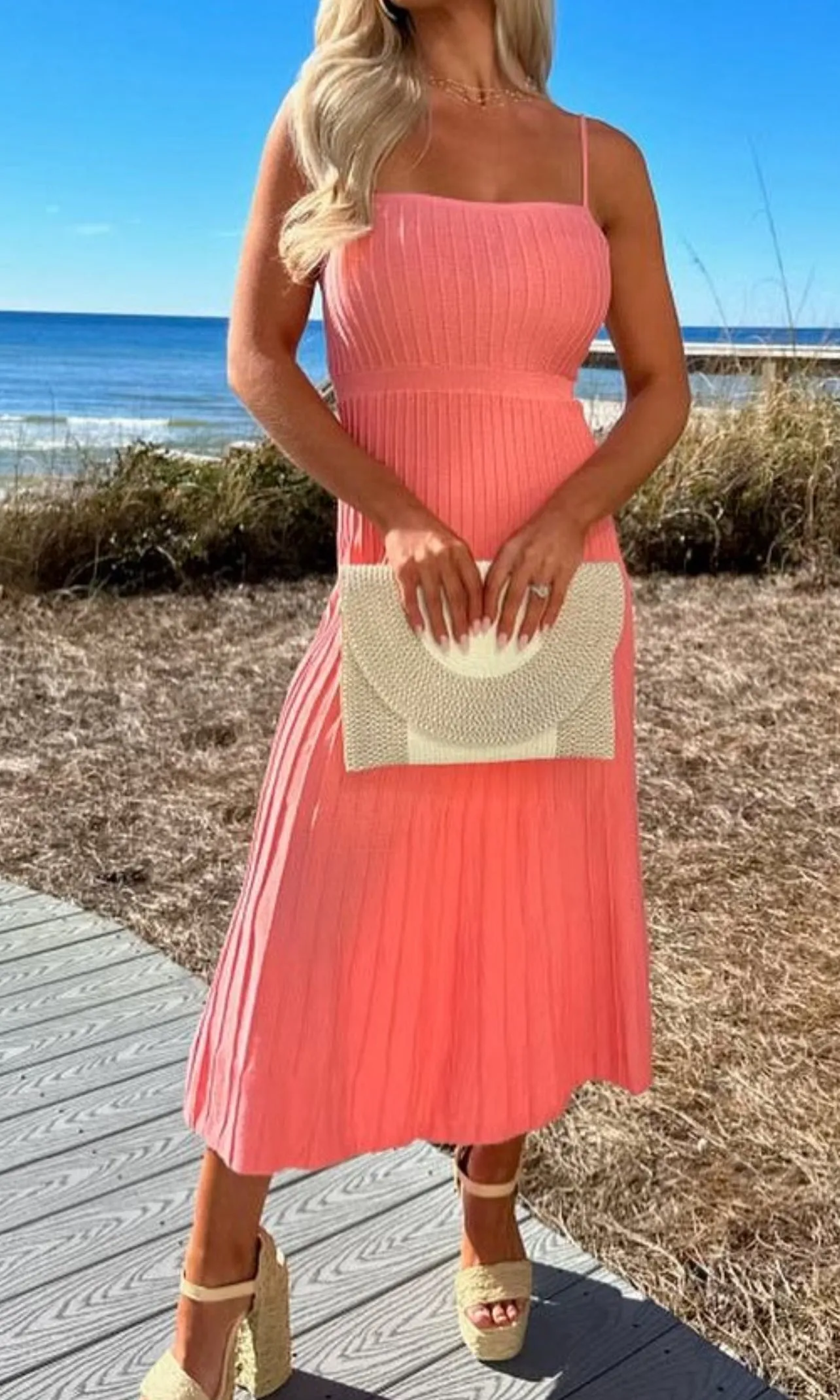 Robbie Ribbed Midi Dress (Coral)