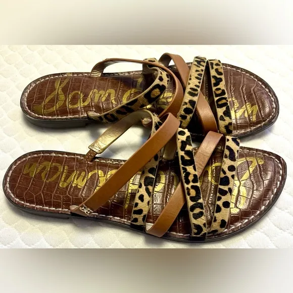 Sam Edelman Calf Hair Leopard Print Women's Sandals Classy Chic Summer Size 8