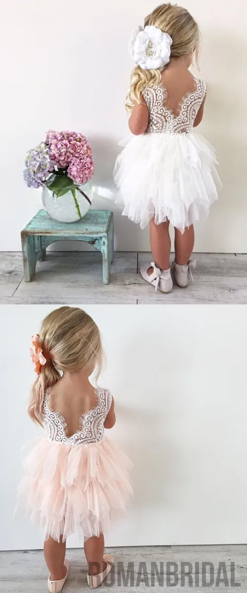 Scoop Neckline Lace Top Tulle Popular Tulle Flower Girl Dresses, Cheap Little Girl Dresses,  FG018