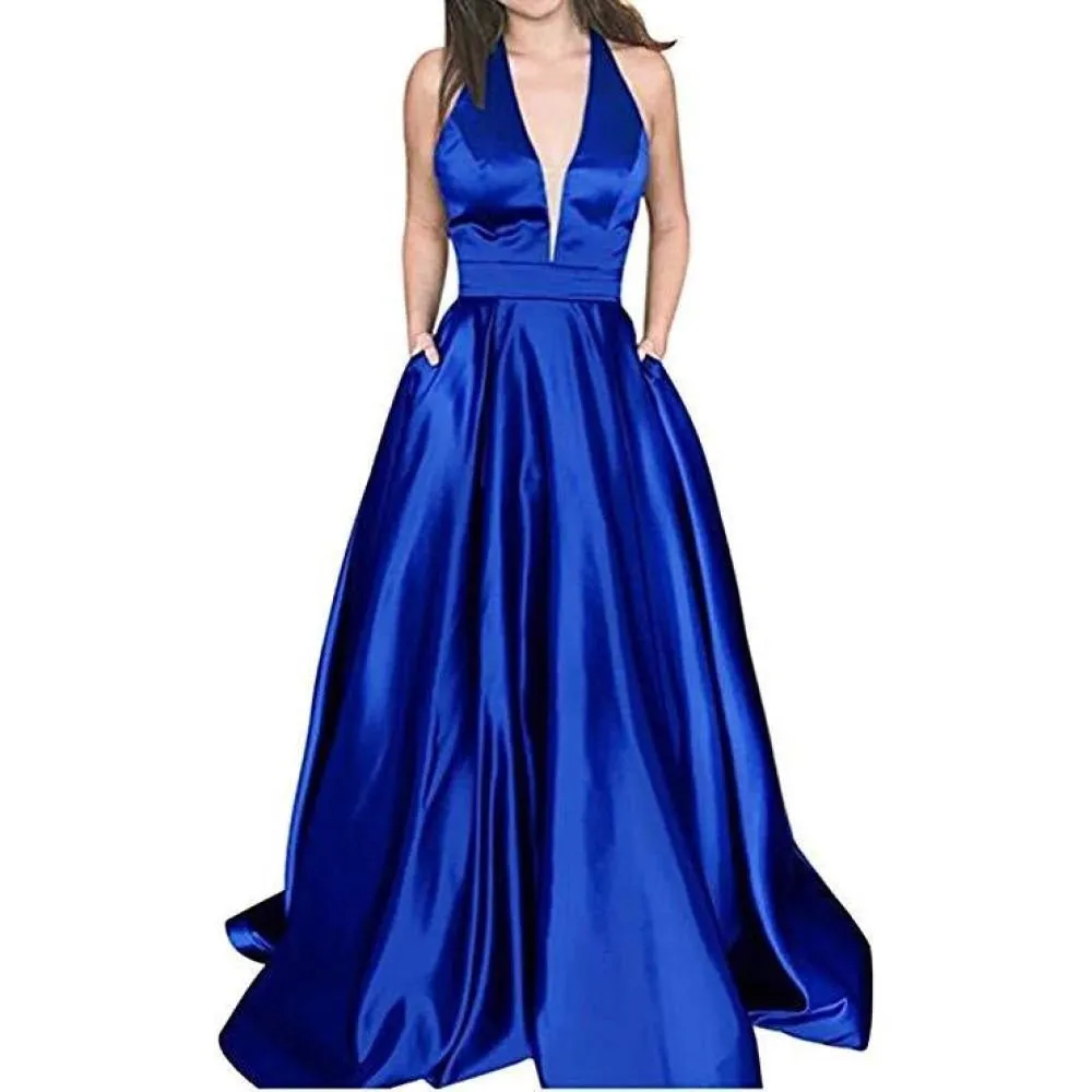 sd-hk Sexy Deep V Neck Sleeveless Wedding Longg Dress Prom Gowns