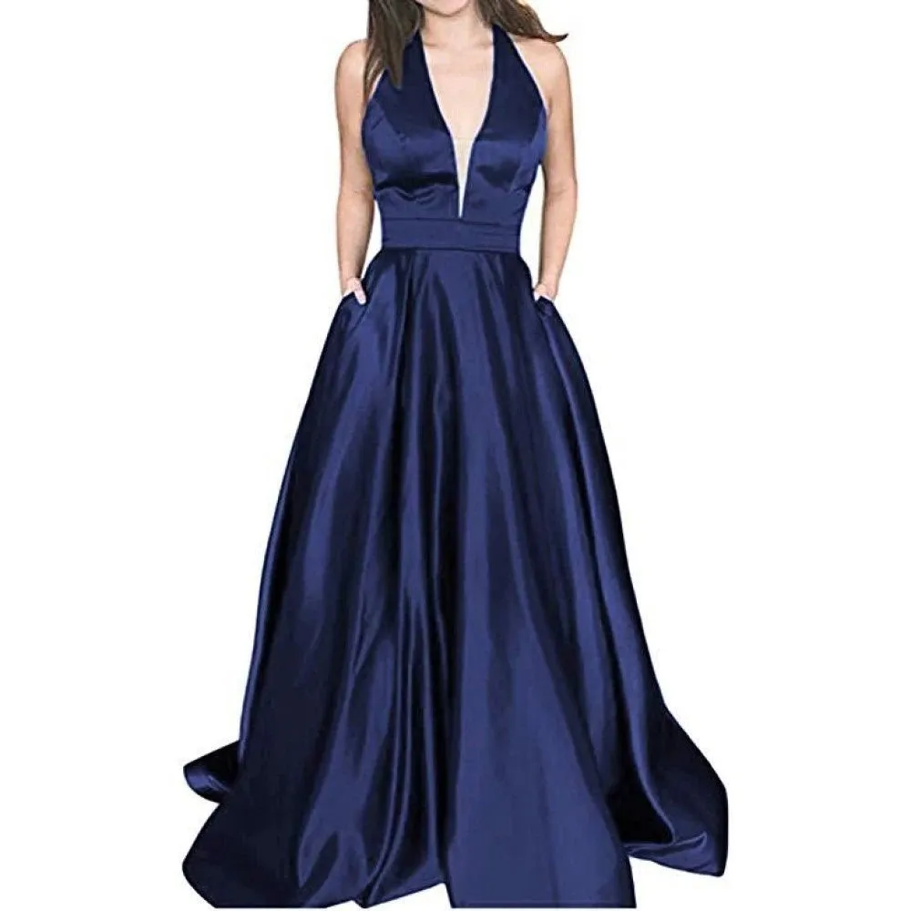 sd-hk Sexy Deep V Neck Sleeveless Wedding Longg Dress Prom Gowns