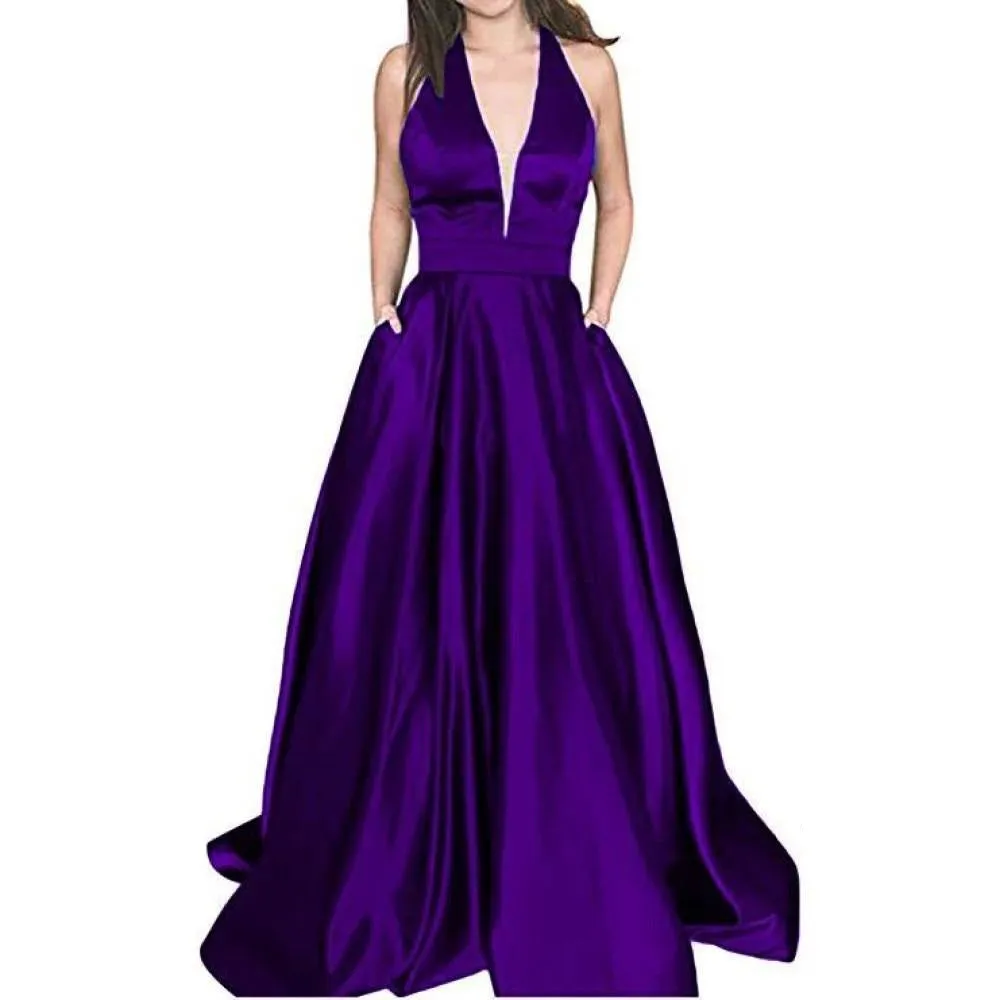 sd-hk Sexy Deep V Neck Sleeveless Wedding Longg Dress Prom Gowns