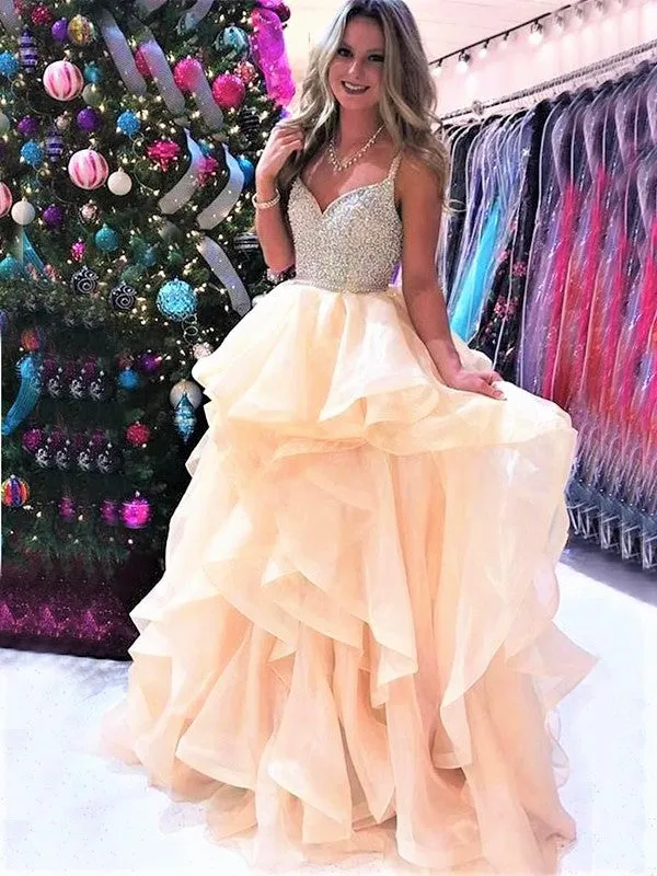 Sexy Pink and Blue, Champagne Sparkly Top Open Back Pretty A-line Prom Dresses, PD0654