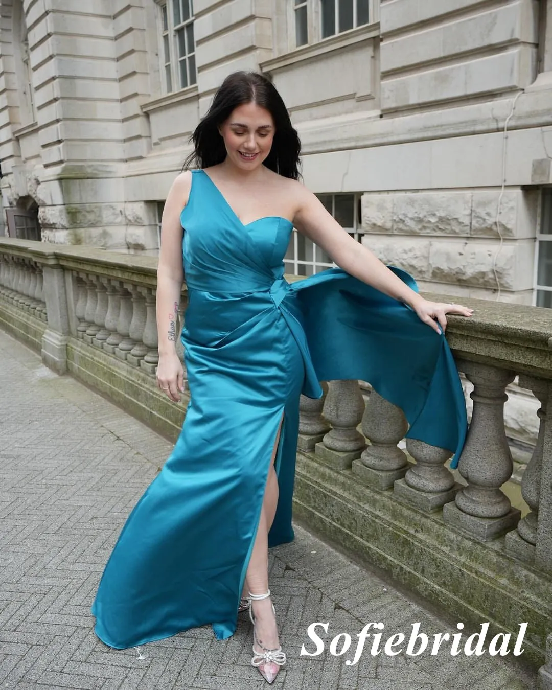 Sexy Soft Satin One Shoulder Sleeveless Side Slit Mermaid Floor Length Bridesmaid Dresses, SFWG00602