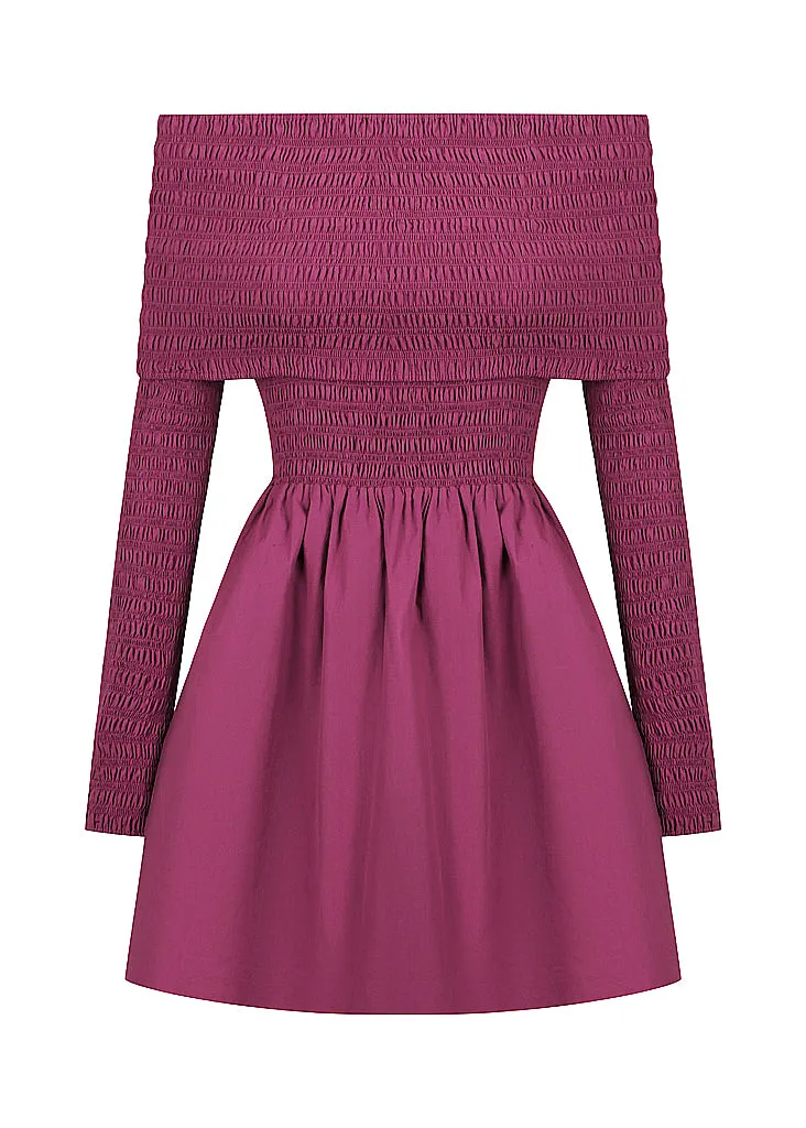 Shirred Long Sleeve Mini