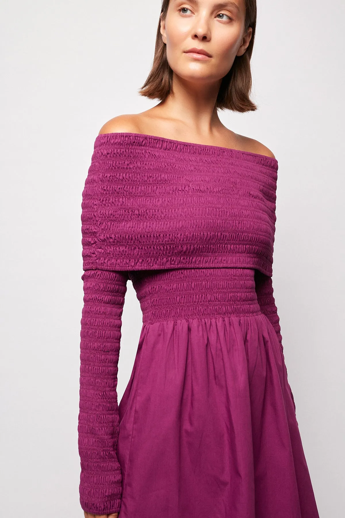Shirred Long Sleeve Mini