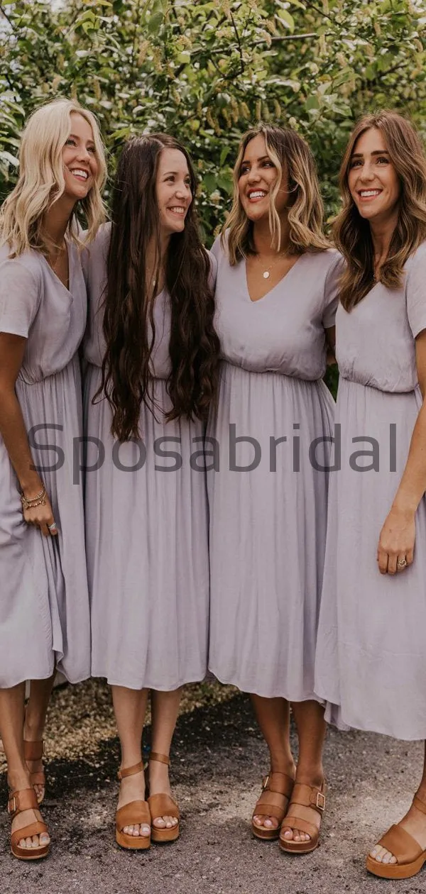 Short V-Neck Light Purple Green Popular Bridesmaid Dresses  WG707