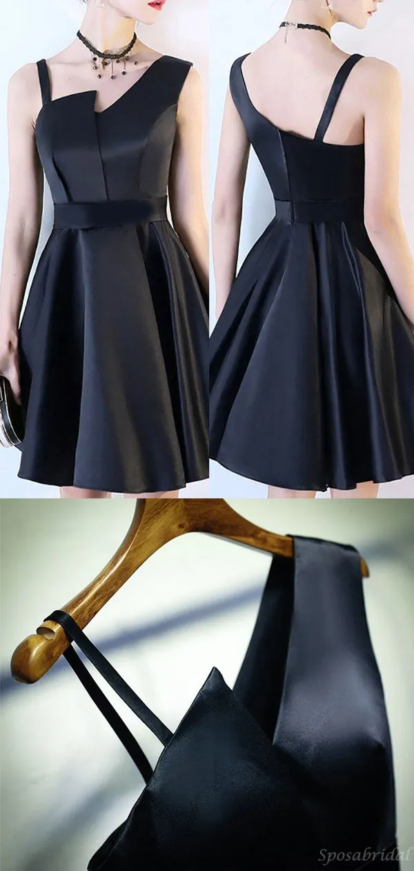 Simple Sexy Black Asymmetry A-line Mini Homecoming Dress, HD3059