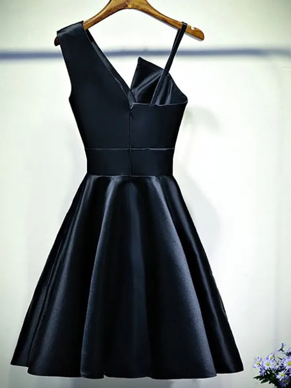 Simple Sexy Black Asymmetry A-line Mini Homecoming Dress, HD3059