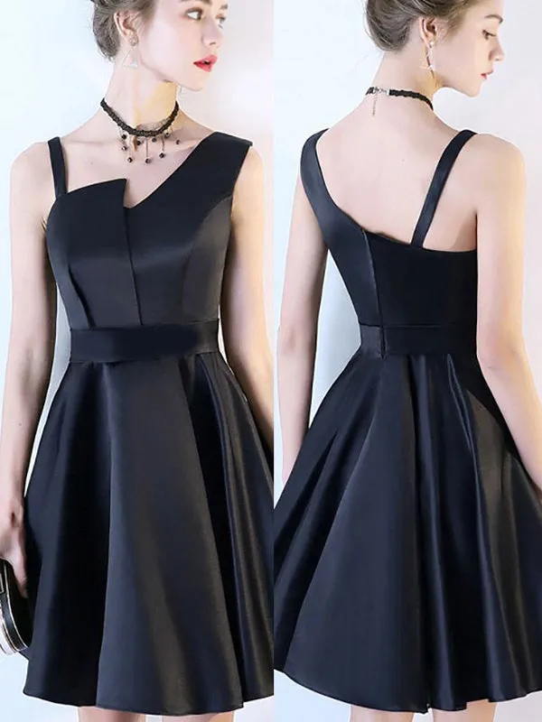 Simple Sexy Black Asymmetry A-line Mini Homecoming Dress, HD3059