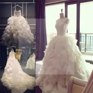 Spaghetti Lace Top Unique Design Wedding Party Dresses, Popular Lace Up Bridal Gown, WD0014