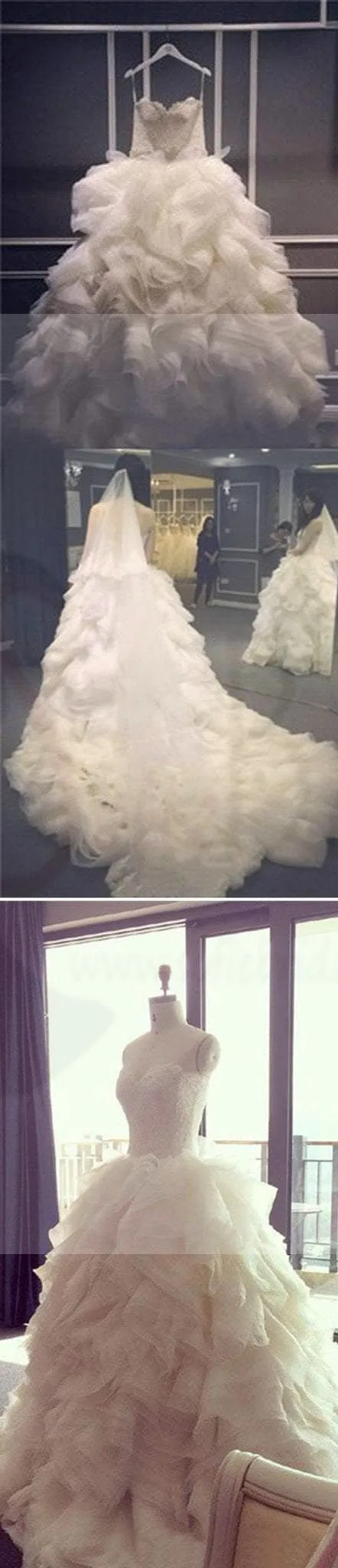 Spaghetti Lace Top Unique Design Wedding Party Dresses, Popular Lace Up Bridal Gown, WD0014
