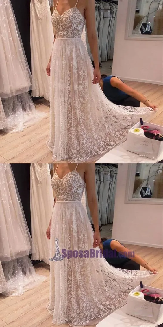 Spaghetti Straps Lace Simple Cheap Wedding Dresses, Beautiful Popular Bridals Gowns, WD0264