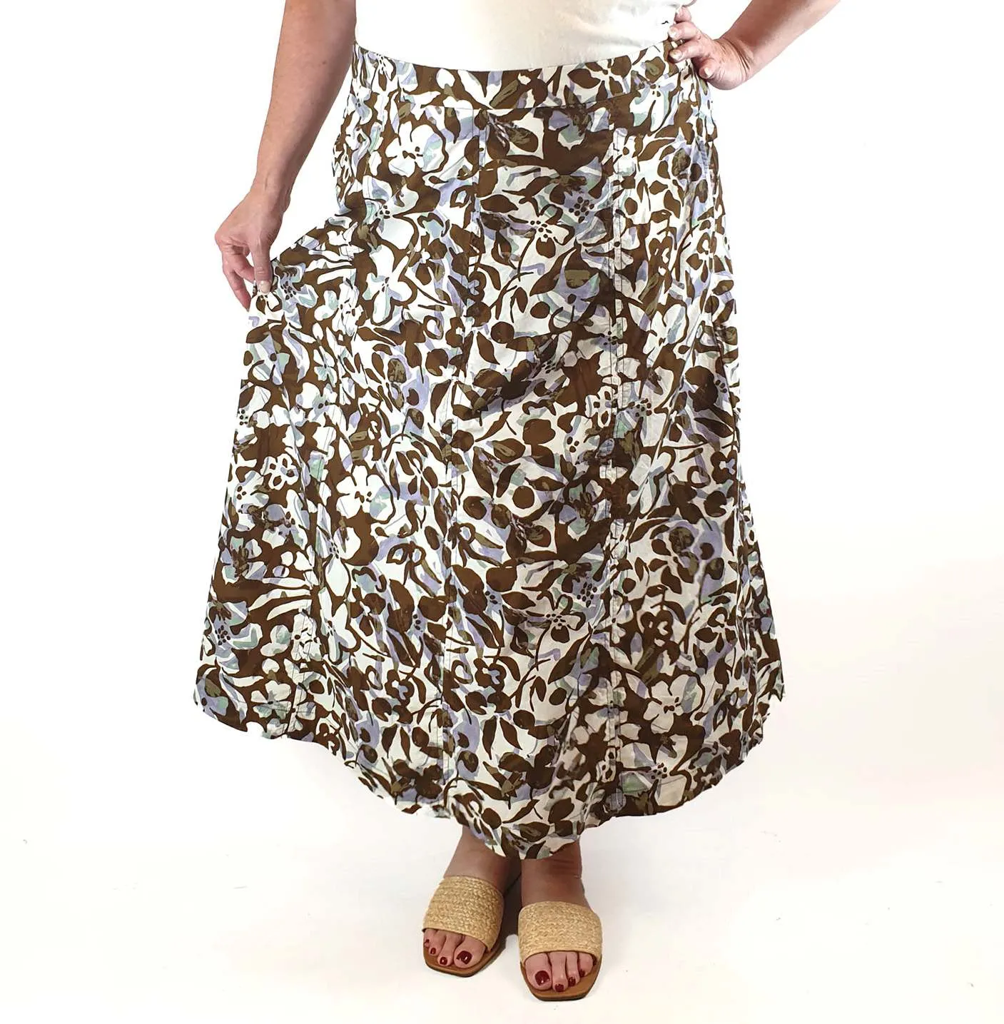 Sportscraft brown-based floral print skirt size 18 (fits sizes 16-18)