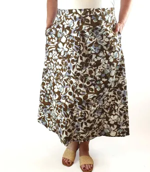 Sportscraft brown-based floral print skirt size 18 (fits sizes 16-18)