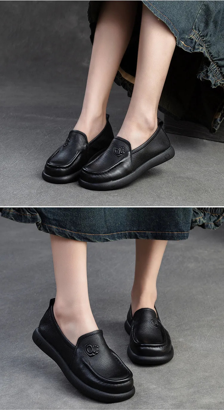 Spring First Layer Cowhide Retro Rub Colored Flat Bottom Comfort Women's Shoes